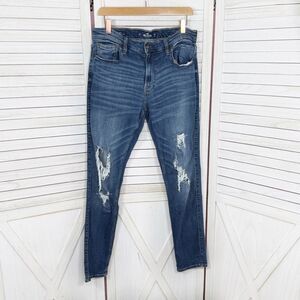 Hollister Advanced Stretch Distressed Skinny Jeans Blue Mens 34 X 32 Grunge